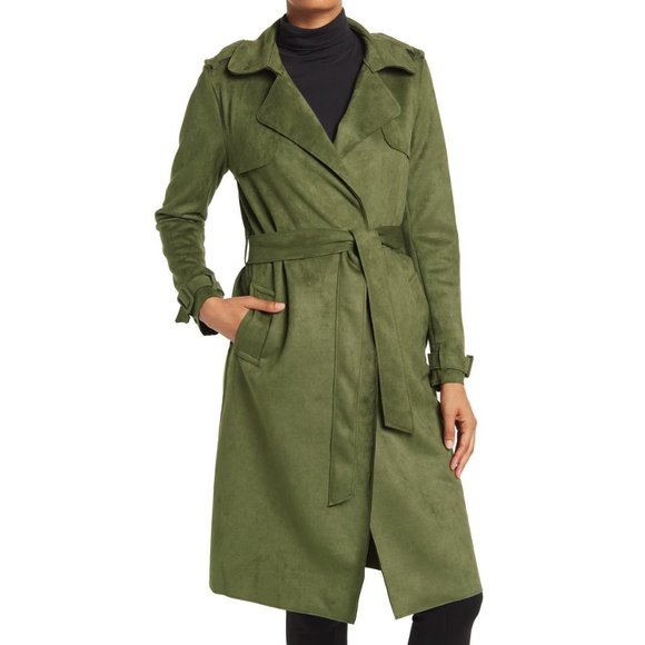 T Tahari Jackets & Blazers - SOLD T TAHARI Womens Olive Green Faux Suede Trench Coat Sz XL NWT